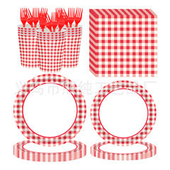 スポット新型クロスボーダー熱売プリント赤格子紙コップ紙皿ティッシュ誕生日パーティー食器用品装飾