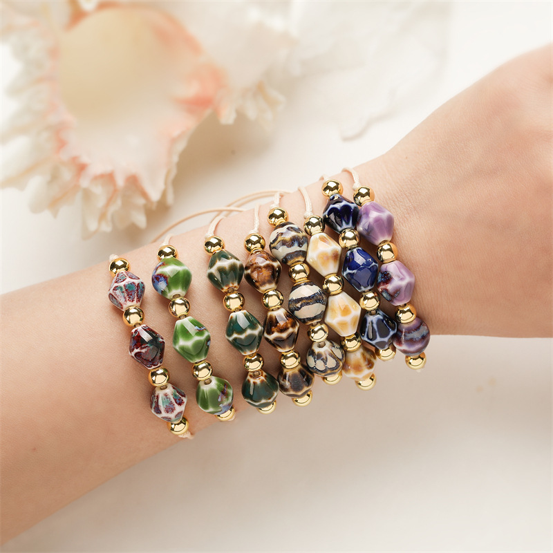 Creativo nuevo estilo de cerámica cortada en forma de diamante pulsera tejida de cuentas de moda europea y americana pulsera de cuentas de mujer joyería al por mayor