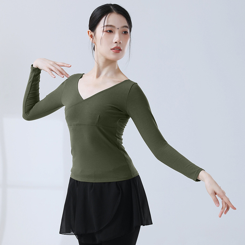 現代ダンス服成人芸学校芸考学生ダンス服長袖上着練習服ヨガ服大vネック|undefined