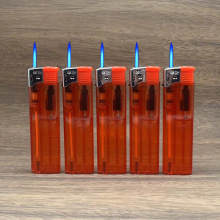 新款透明红广告定 制现货塑料大容量小机王充气直冲防风打火机