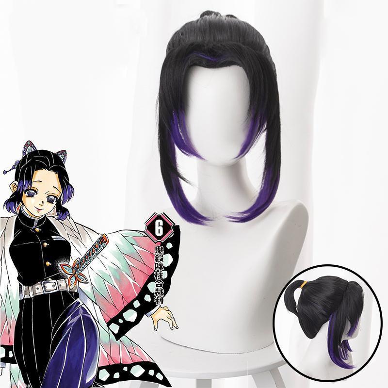 Animación fantasma de la hoja de mariposa cos peluca insecto columna de mariposa / mariposa忍ar negro gradiente púrpura modelado ponytail