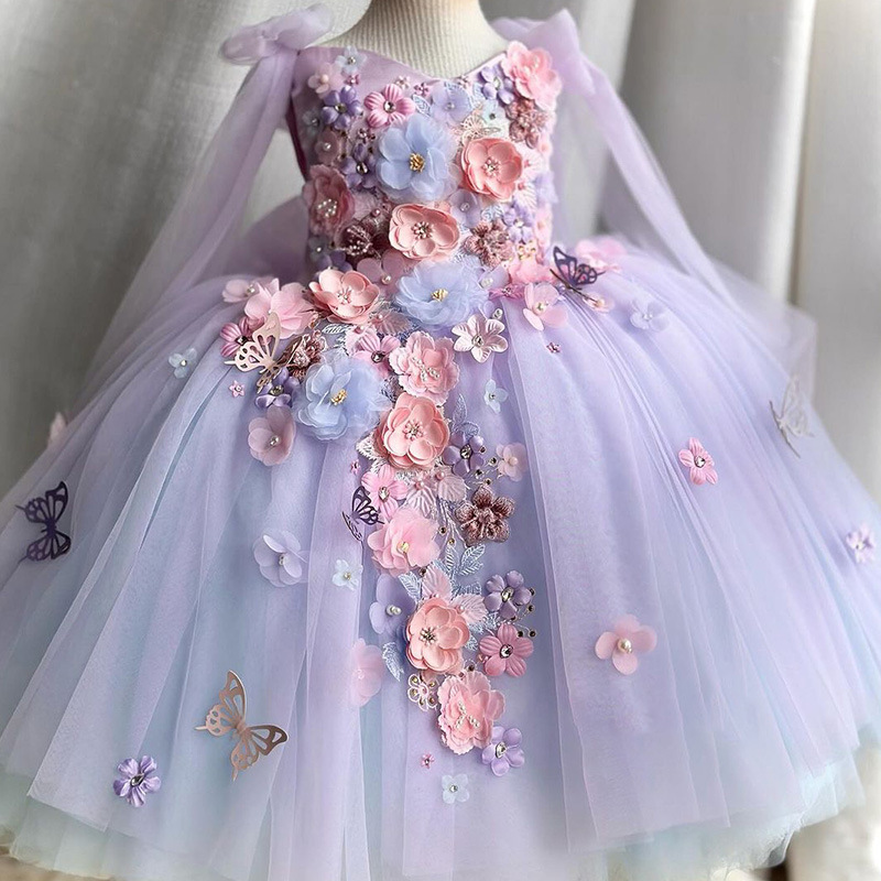 Día de los Niños del 1 de junio vestido de aniversario bordado de alta gama nueva niña flores hadas de niños pequeños y medianos vestido de princesa