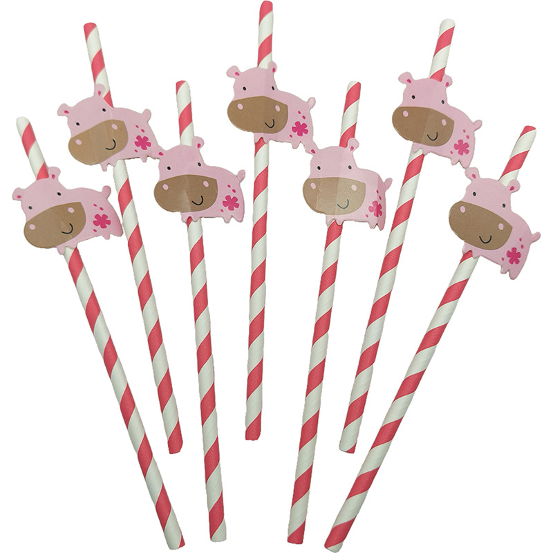 Tarjeta de celebridad en línea paja de papel degradable desechable limón sandía postre leche té fiesta paja decorativa