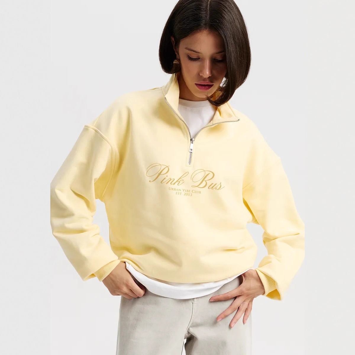 Fashionable and Stylish Niche Printed Autumn and Winter European and American Style Thick Oversized Comfortable Sweatshirt with a Turn-Down Collar