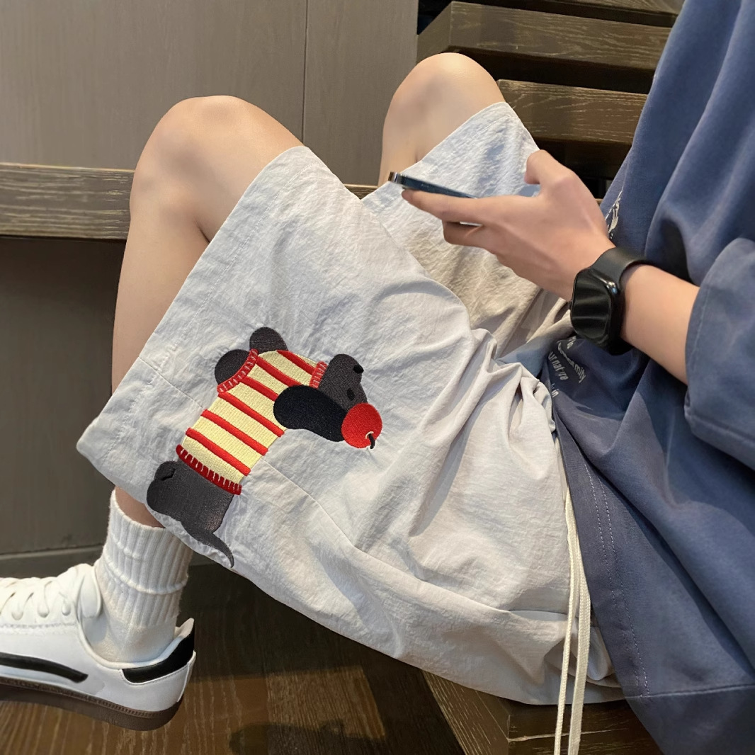 American Trendy Brand Dachshund Embroidered Shorts Men's Summer Quick-Drying Beach Sports Casual Pants Loose and Versatile Five-Point Pants