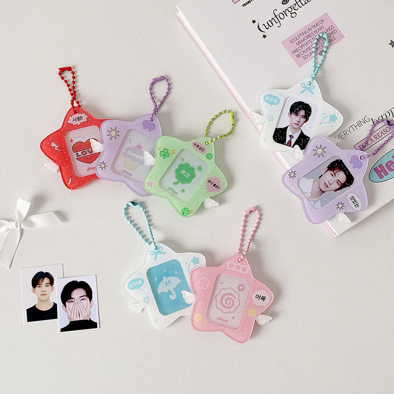 Korean-Style Winged Star Pendant That Can Hold Id Photos, Suitable for Girls Who Are Fans of K-Pop, 1inch Photo Frame Pendant Keychain