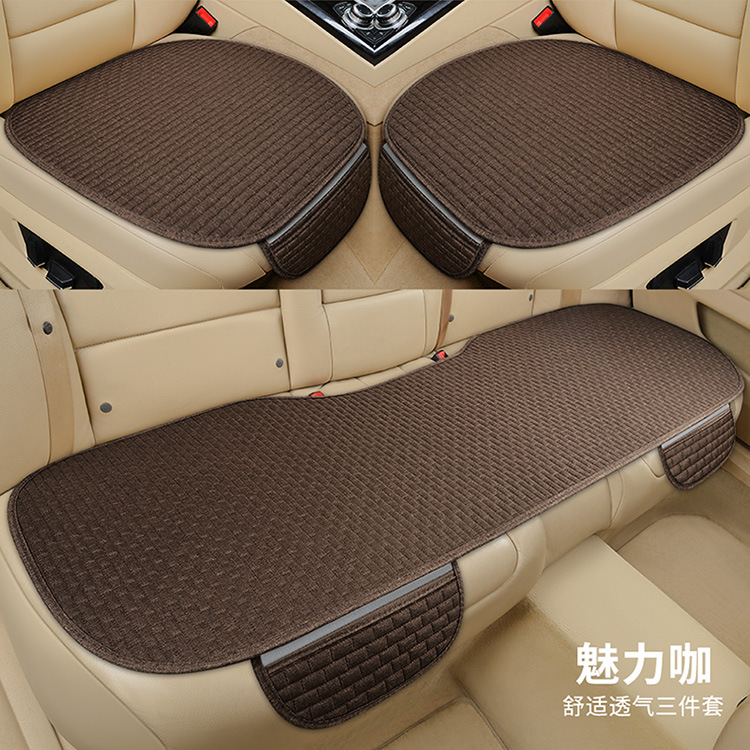 Linen Small Brick Car Seat Cushion, Three-Piece Set for All Seasons, Non-Slip Seat Cushion, No Binding, Five Seats, Half Package, Foreign Trade Wholesale