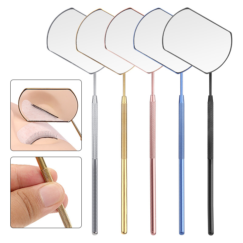 Wholesale Cross-Border Eyelash Grafting Eyelashes Handheld Portable Inspection Mirror Square Stainless Steel Large Observation Inspection Mirror