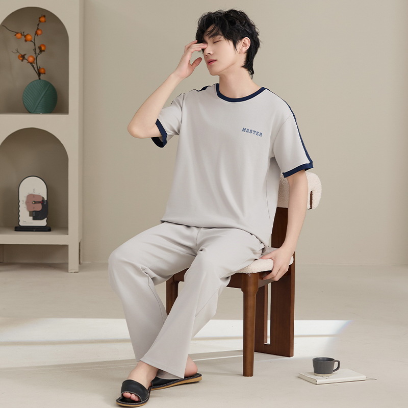 Hombre pijama de manga corta hombre verano 100% algodón tipo A delgado engordado tamaño grande se puede usar fuera conjunto de ropa de casa