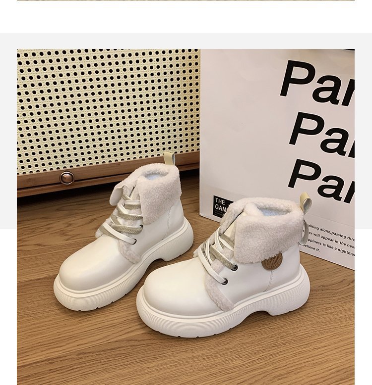 Women's Plush Leather Ankle Boots Academy Style Thick Sole Shoes_voghion.com