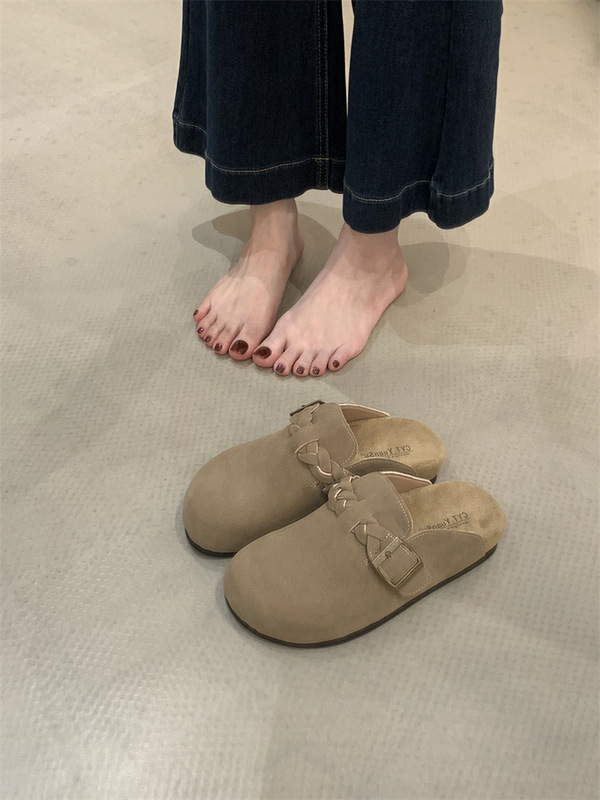 复古磨砂勃肯鞋外穿2025年懒人一脚蹬包头半拖鞋套脚凉拖鞋女|undefined