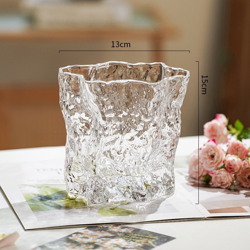 Flores ligeras de lujo vidrio transparente decoración creativa sala de estar flor de alta calidad mesa de comedor flores caseras rosa claveles