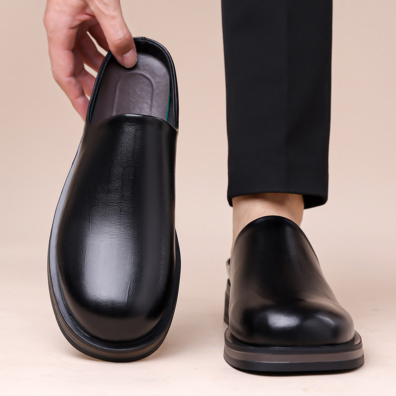 Dép sandal nam quai ngang kiểu lười xỏ chân, mặt giày bóng nhẹ, đế cao su êm chân — Z7123 màu đen, z7123 màu nâu