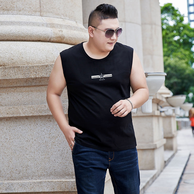 Summer sleeveless T-shirt men's plus size cotton loose plus ..