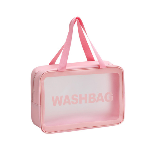 Simple Pu Waterproof Sanding Makeup Bag Travel Transparent Wash Kit Bag Large Capacity Handheld Cosmetic Portable Storage Bag