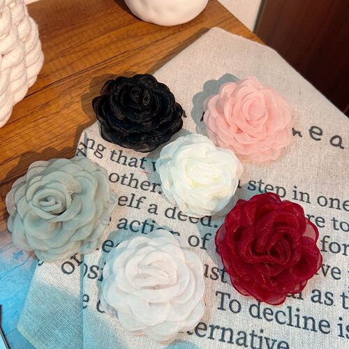 Spring New Georgette Flower Hair Clip Chiffon Net Fabric Rose Hair Flower Fashion Stunning Side Clip Duckbill Clip For Women