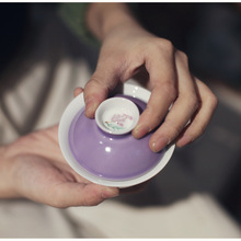 M204|勿念|《紫藤花》木槿紫清欢薄胎盖碗 釉下彩 手绘 茶具高温