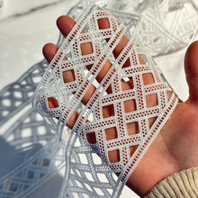 6CM双边精致涤光菱形格水溶刺绣花边 床上用品辅料蕾丝 现货供应