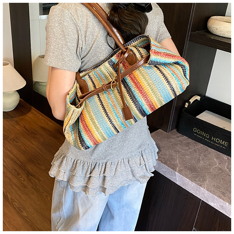 Beach vacation bag 2025 New style trendy and fashionable single-shoulder bag, large-capacity tote bag, hand-woven straw bag undefined