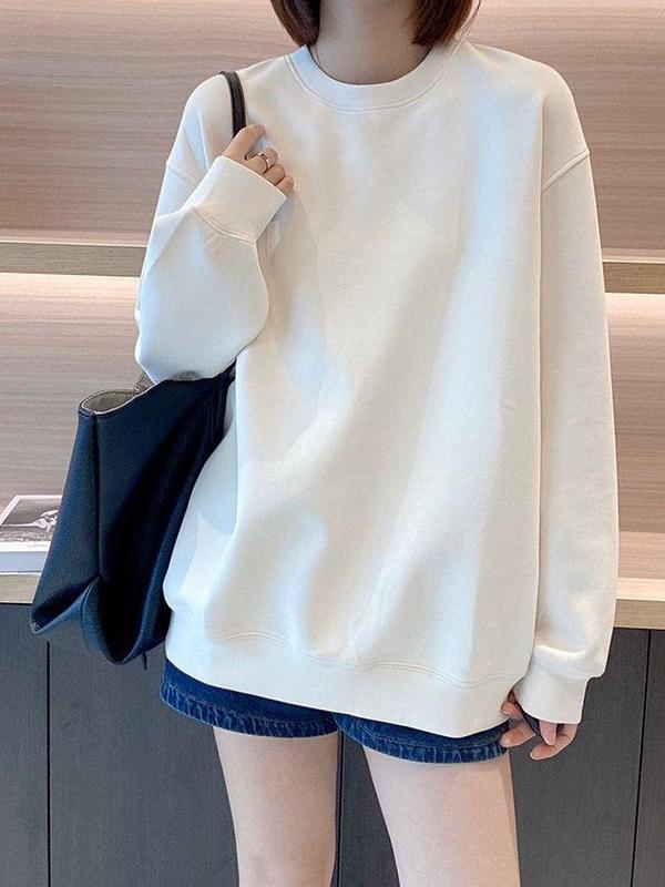 高品质重磅加绒加厚宽松慵懒风纯色卫衣女秋秋百搭情侣上衣外套|undefined