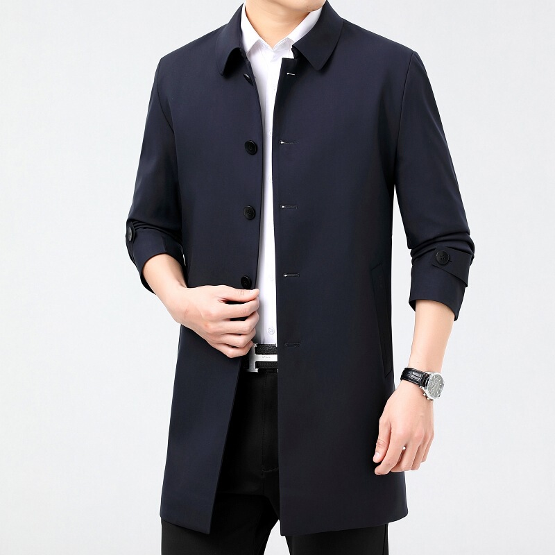 High-end Business Casual Coat Men's Mid-length Lapel Solid Color Civil Servant Spring and Autumn Middle-aged Loose Large Size Coat High-end Business Casual Coat Men's Mid-length Lapel Solid Color Civil Servant Spring and Autumn Middle-aged Loose Large Size Coat