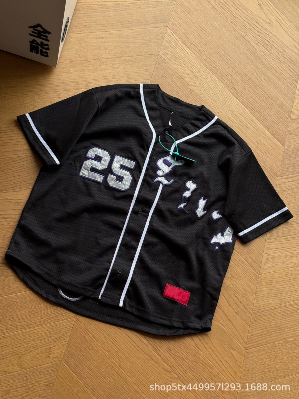 sup 外国貿易卸売 2025ss 新しいツイルアップリケメッシュ半袖野球ユニフォームジャージ Tシャツ男性と女性のための同じスタイル|undefined