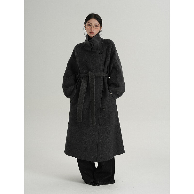 2025 Autumn and Winter High-End Elegant Stand-Up Collar Gray Long Outwear Wool Double-Sided Woolen Outwear Winter New Style for Women 2025 Autumn and Winter High-End Elegant Stand-Up Collar Gray Long Outwear Wool Double-Sided Woolen Outwear Winter New Style for Women