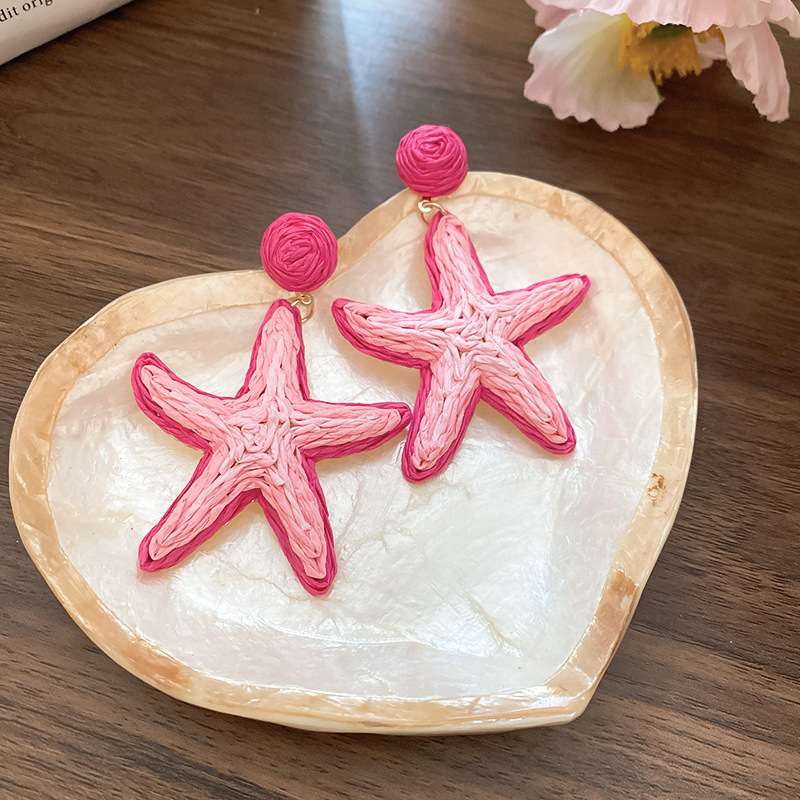 16g Weight Electroplated Gold Plating Process 316 Stainless Steel Ear Needle Material Drop Earrings Classification 1 Pair Quantity Daily Occasion raffia, Iron Material Starfish Pattern Women's Gender Marine Style Style 1 Pair Marine Style Starfish Raffia Iron Drop Earrings 5