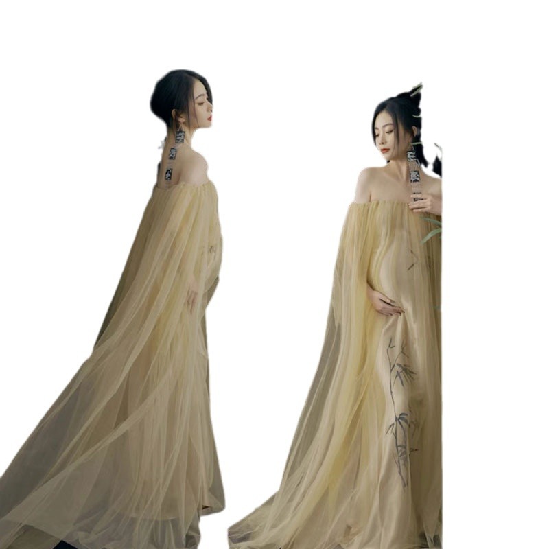 撮影のテーマの妊婦の新しい中国式の写真撮影の服装の妊娠するマミーの大きい腹は水墨画の風格を照らして長いスカートを撮影します。