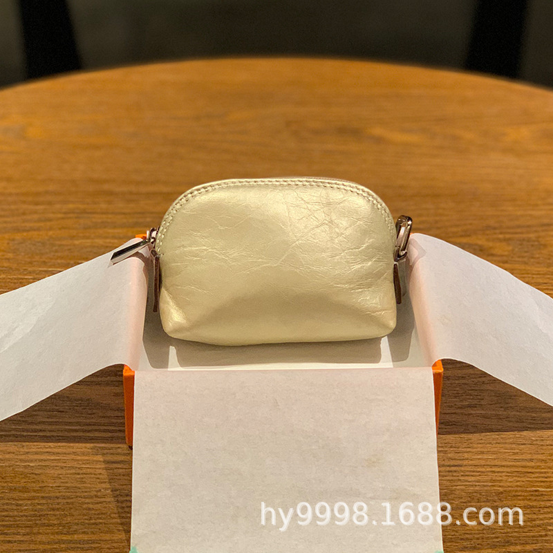 Shell Coin Purse Women's Genuine Leather Mini Coin Bag Top Layer Cowhide Elephant Pattern Simple Korean Style Zipper Coin Bag