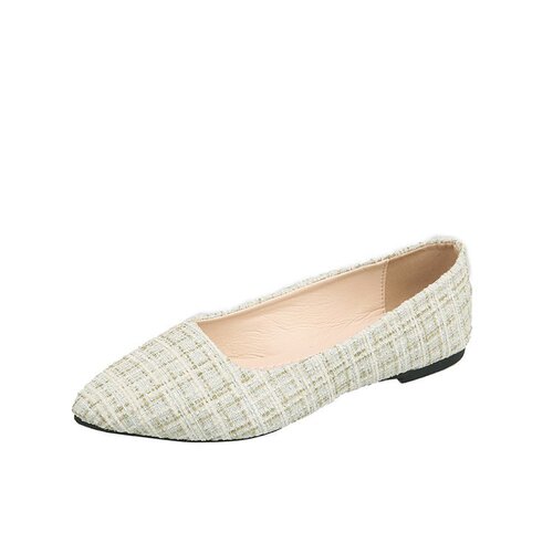 2025 Spring New Korean Style Pointed Toe Single Shoes Fashion Checkered Low-Top Flat Shoes Bead Women's Shoes Wholesale