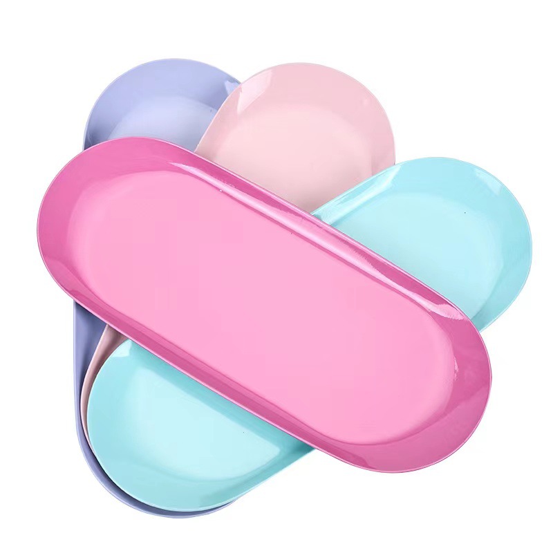 Coreano ins estilo bandeja de joyería de acero inoxidable bandeja de almacenamiento de herramientas de escritorio de manicura bandeja de metal ovalada