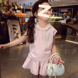 女童夏装连帽坎肩卫衣短裤两件套2025新款中小童韩版洋气时髦套装
