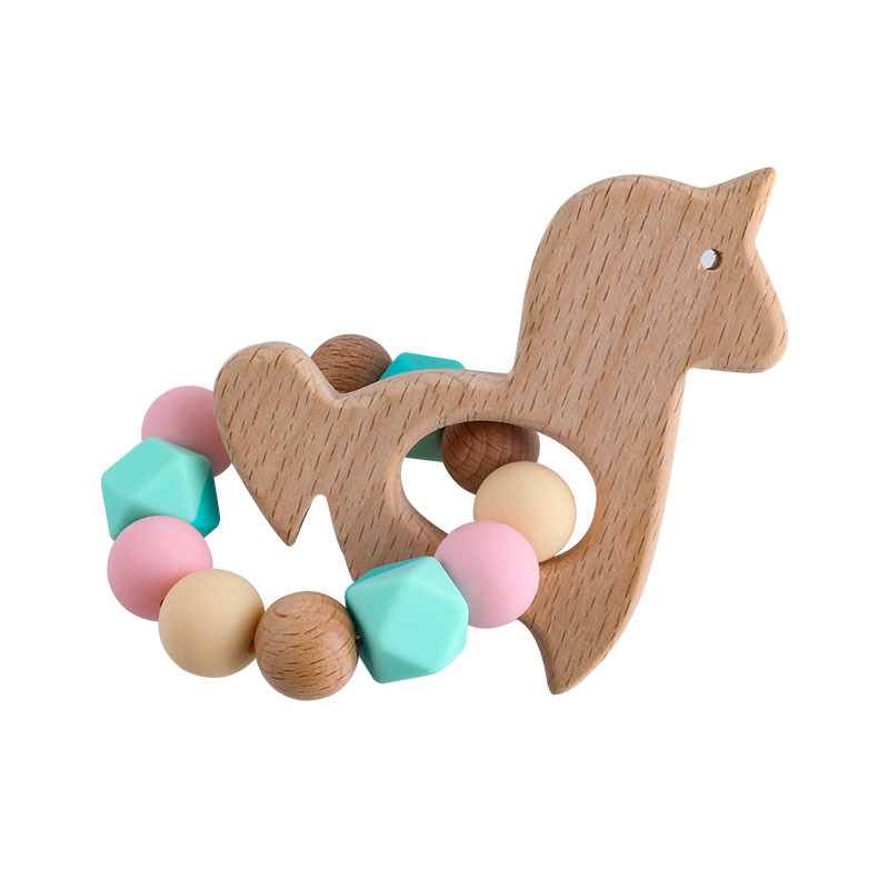 Nueva DIY creativo de dibujos animados haya animal juguete mordedor infantil unicornio pulsera silicona color mezclado