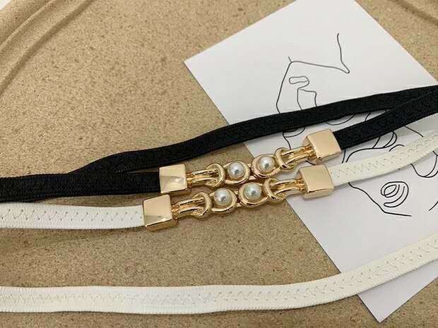 Women's Gender Retro Solid Color Pu Leather Alloy Plating Inlay Pearl Women's Leather Belts