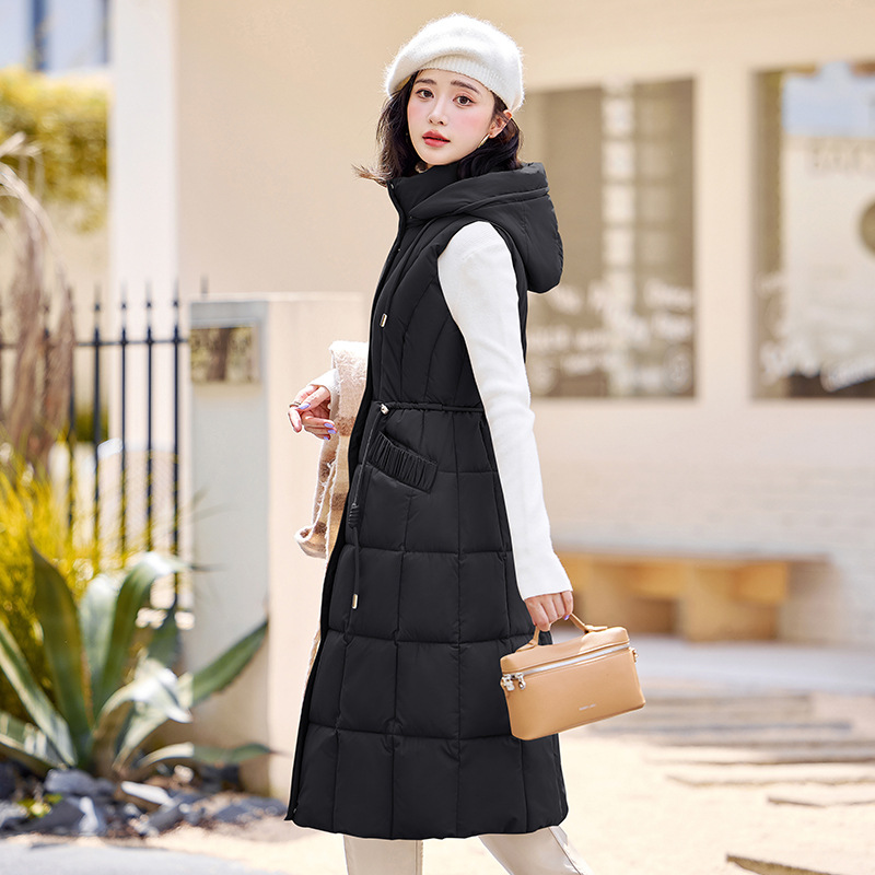 Alergar el chaleco de algodón sobre la rodilla para mujeres 2024 otoño y invierno nuevo chaleco de hombro de cintura de moda versátil abrigo grueso de moda