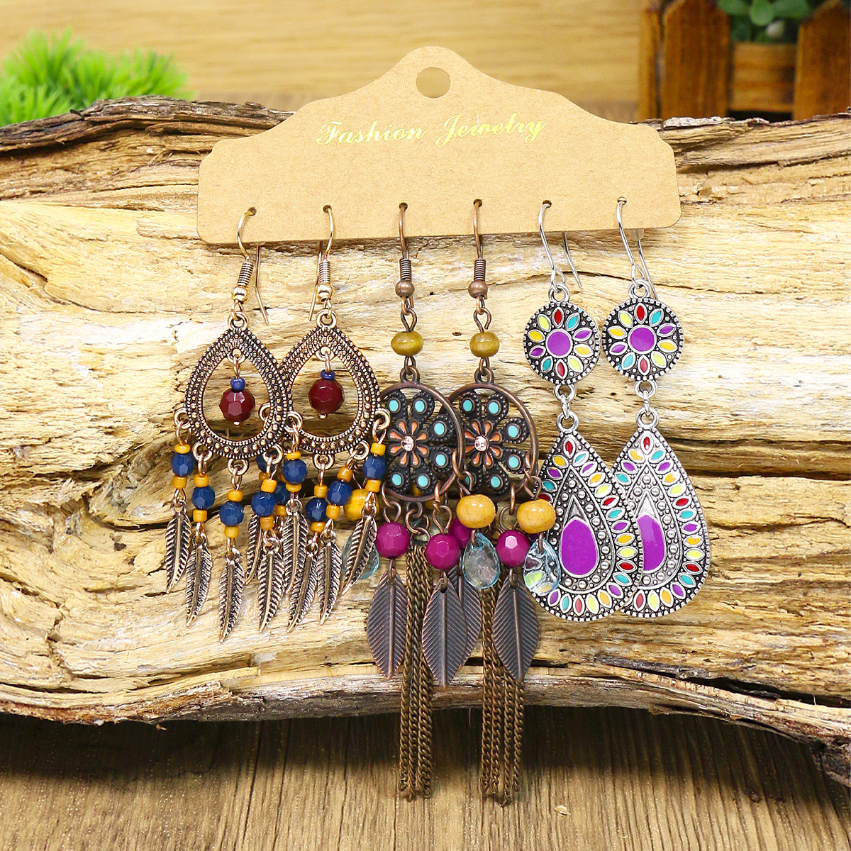 1 Set Retro Color Block Chain Alloy Drop Earrings display picture 7