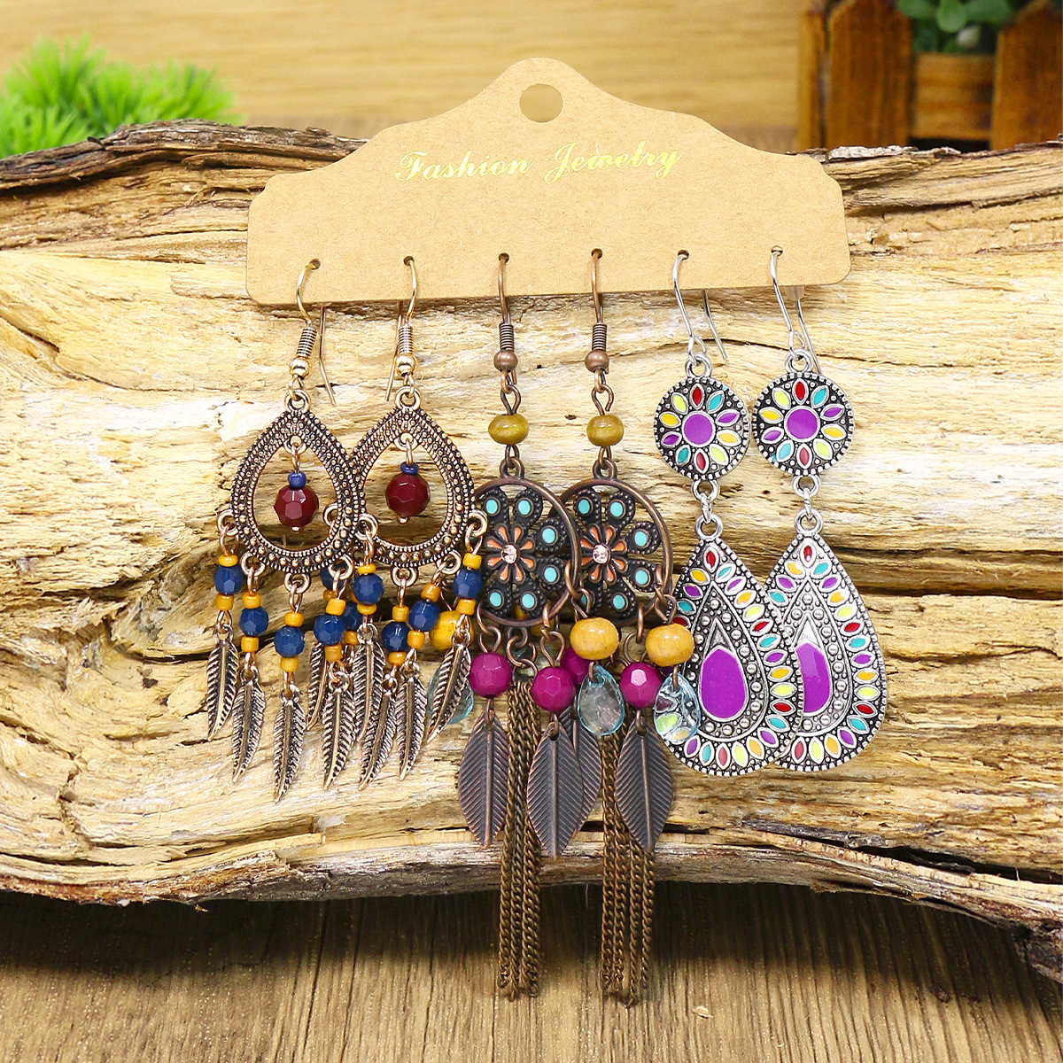 Women's Gender 1 Set Retro Color Block Tree Leaves Tassel Alloy Women's Drop Earrings Earrings