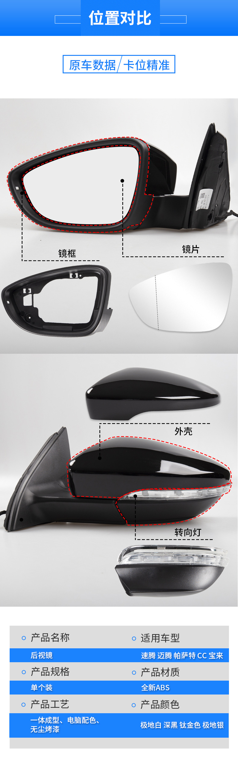 Suitable for Volkswagen Sagitar Passat Magotan CC Scirocco Bora Weilian Rearview Mirror Housing Turn Signal Frame Lens