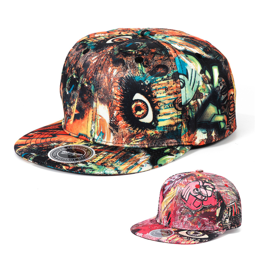 Trendige koreanische Vintage-Sommerkappe, coole Graffiti-Baseballkappe für Streetdance, geeignet für Damen und Herren, Hip-Hop-Kappe, Sonnenschutzkappe mit flachem Schirm für den Außenbereich_voghion.com