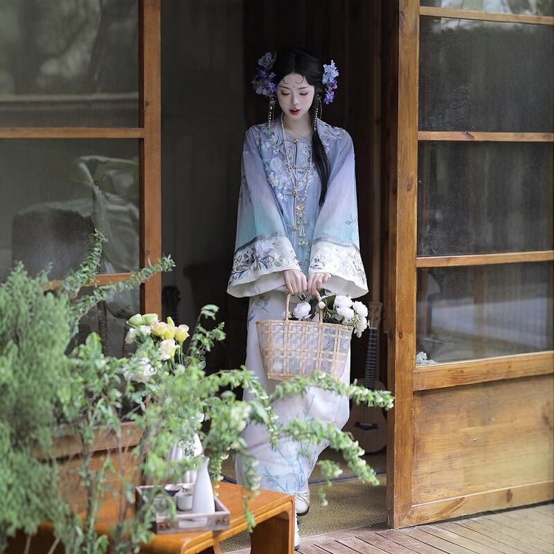 漢服清漢女重工刺繍新中国式国風プリントグラデーションセットレトロ包みスカート2025春夏新作|undefined