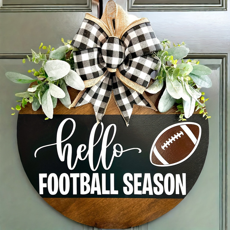 Cross-Border Popular Spring Garland "Hello Football" Wooden Sign Decoration Welcome Door Sign Artificial Flower Front Door Sign Clothing