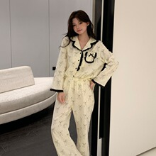 韩系小众高级感蝴蝶结纯棉睡衣女春秋季新款可外穿家居服两件套装