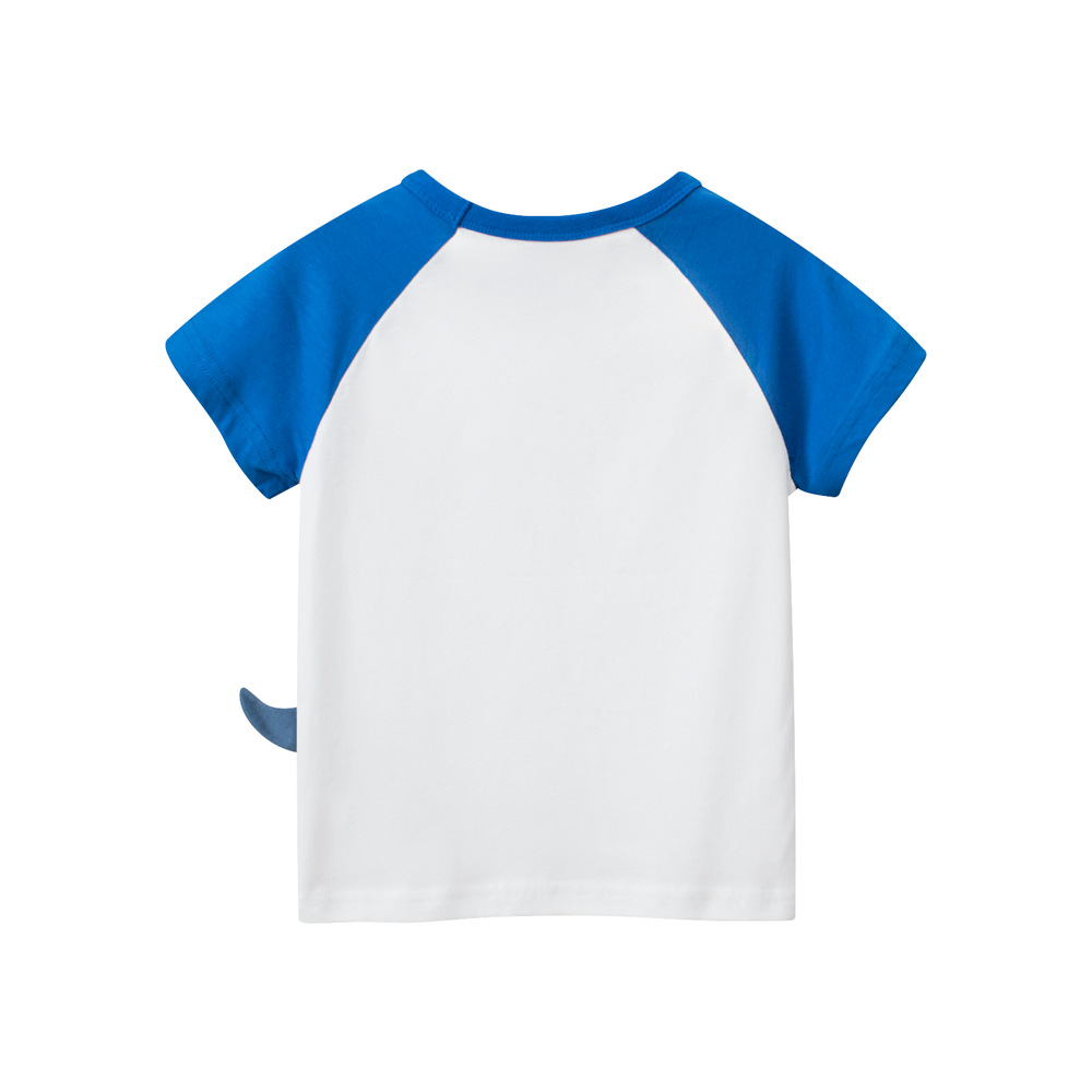 27kids marca ropa para niños verano nuevo estilo coreano dibujos animados para niños dinosaurio camiseta impresa de manga corta cabello de una pieza