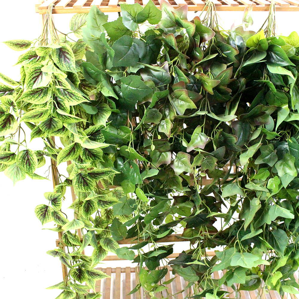 Plantas verdes retardantes de fuego, hojas, enredaderas, hiedra, flores de plástico, enredaderas, hojas de uva, simulación, decoración de techo de plantas de ratán