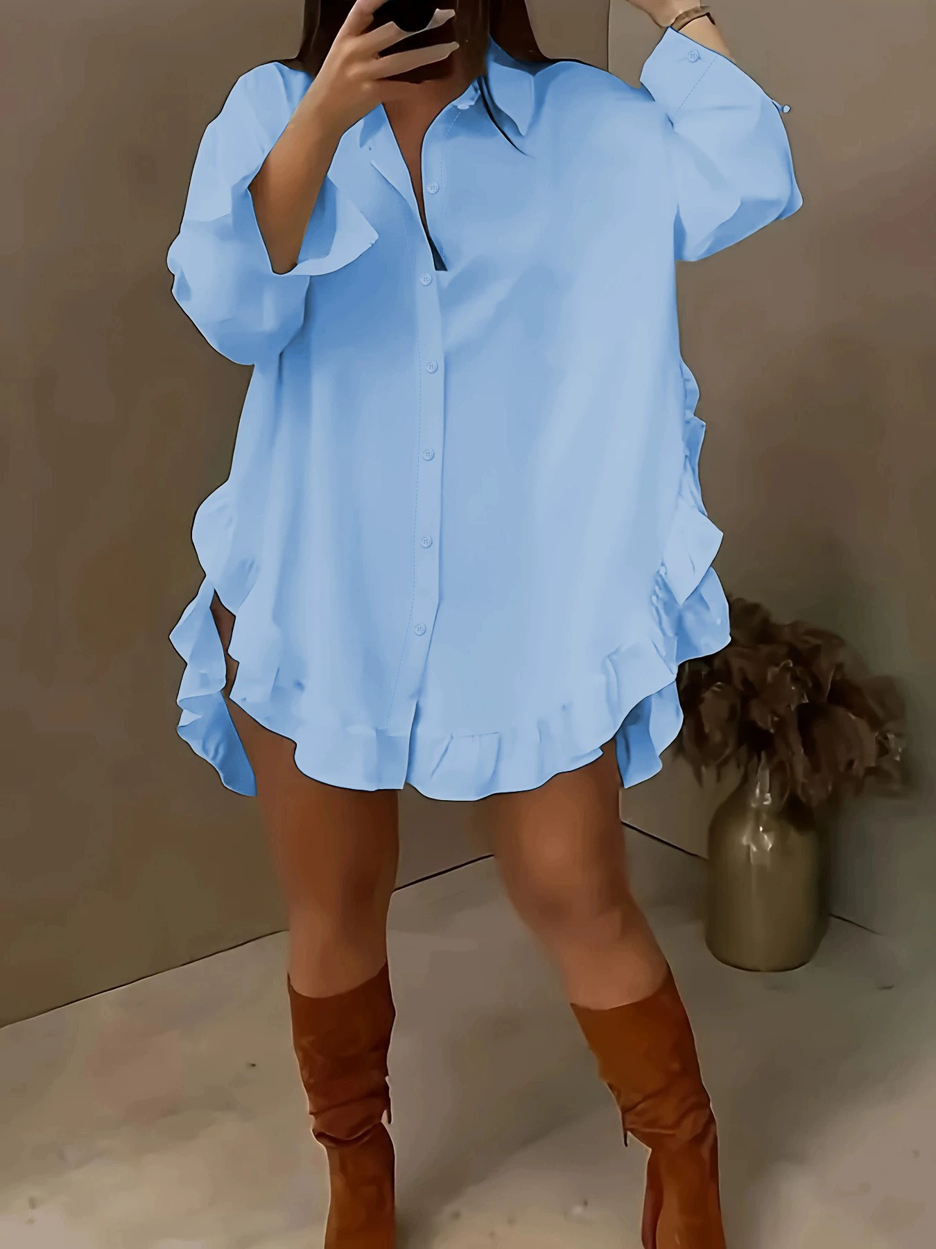 Платье-рубашка plus size европейского стиля, однотонное, размеры XL–5XL