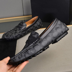 2024新款歐洲站奢飾品外貿低幫真皮圓頭豆豆運動休閒男鞋跨境批發