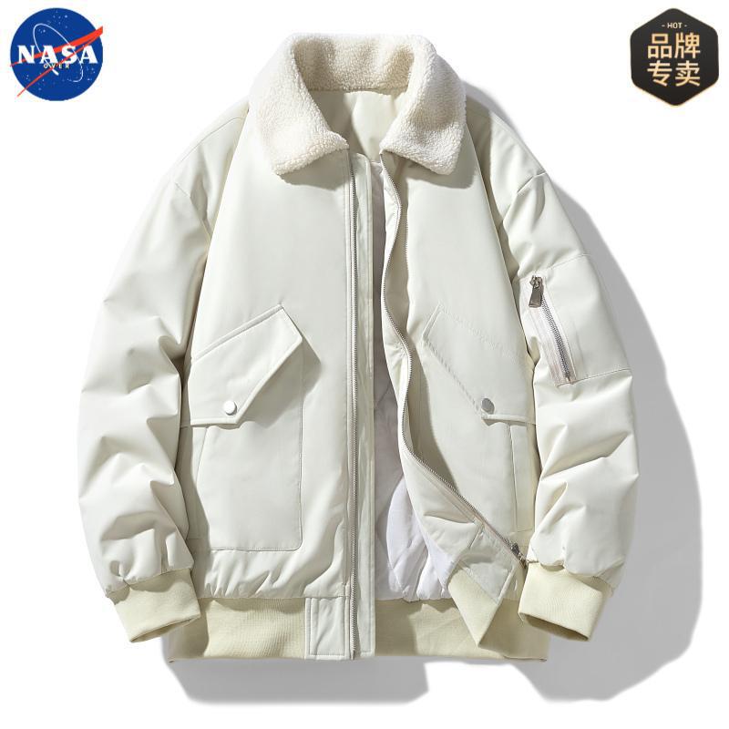 NASA品牌冬季加厚羊羔绒翻领棉衣男士大码潮牌保暖夹克棉服外套|undefined