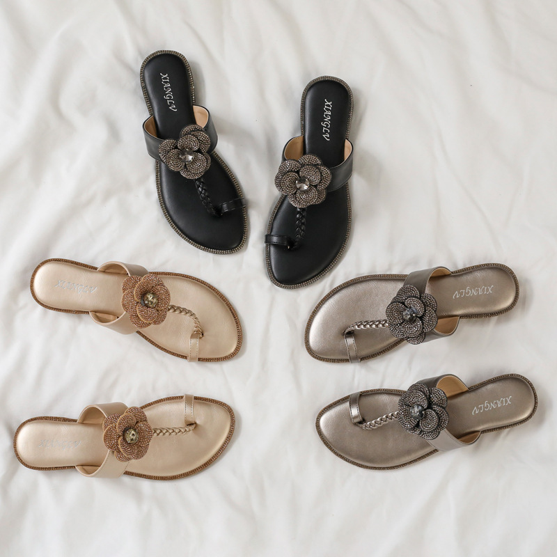 Rhinestone Toe-Loop Summer New Fashion Flower Wedge Fairy Style Beach Non-Slip Sandals_vogvips.com