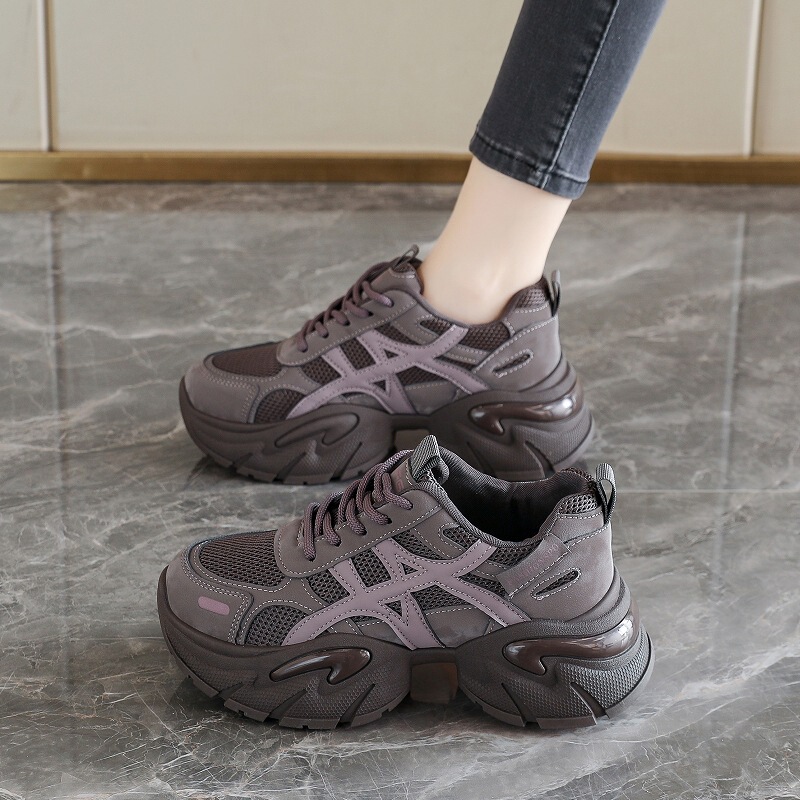 Spring and Autumn Mesh Shoes for Women, Breathable Thin Style 2026 New Thick-Soled Dad Shoes, Student Mesh Sneakers, Height-Increasing White Shoes